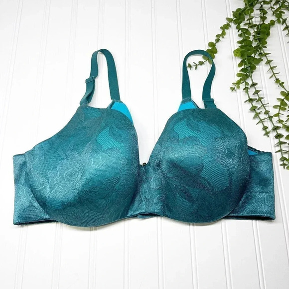 Cacique - Lane Bryant Teal Green Blue Lightly Lined Balconette Bra Women's 38DD - Picture 1 of 5